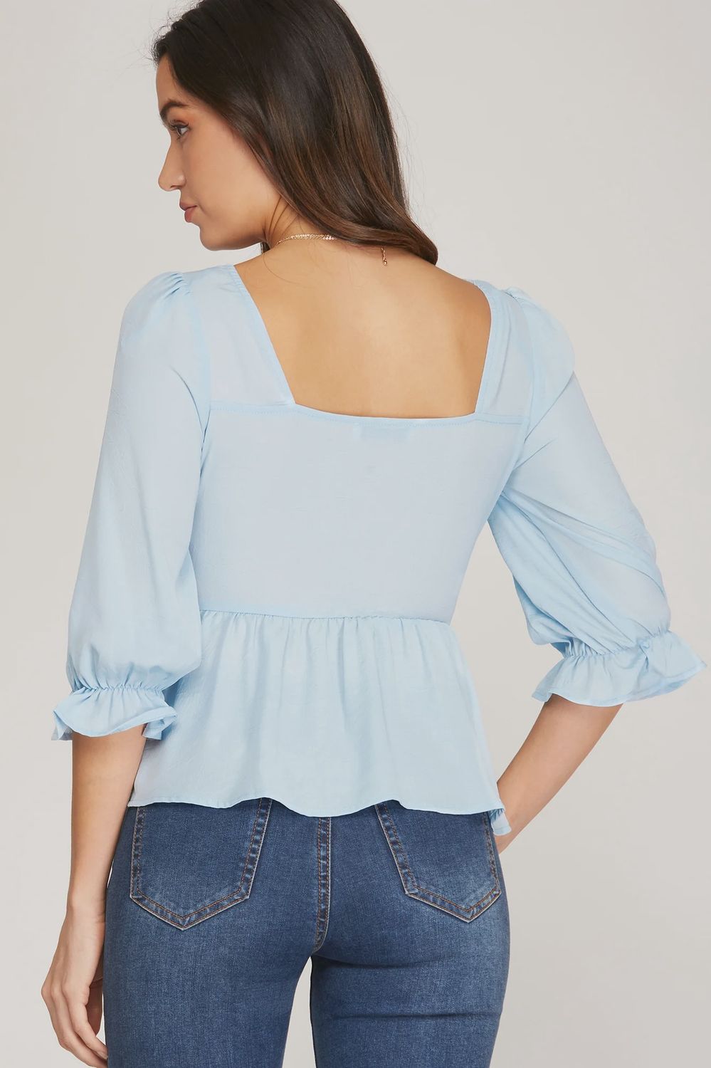 Lt. Blue Ruched Peplum Top