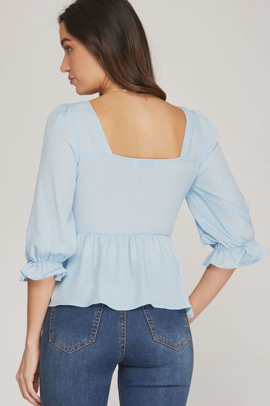 Lt. Blue Ruched Peplum Top