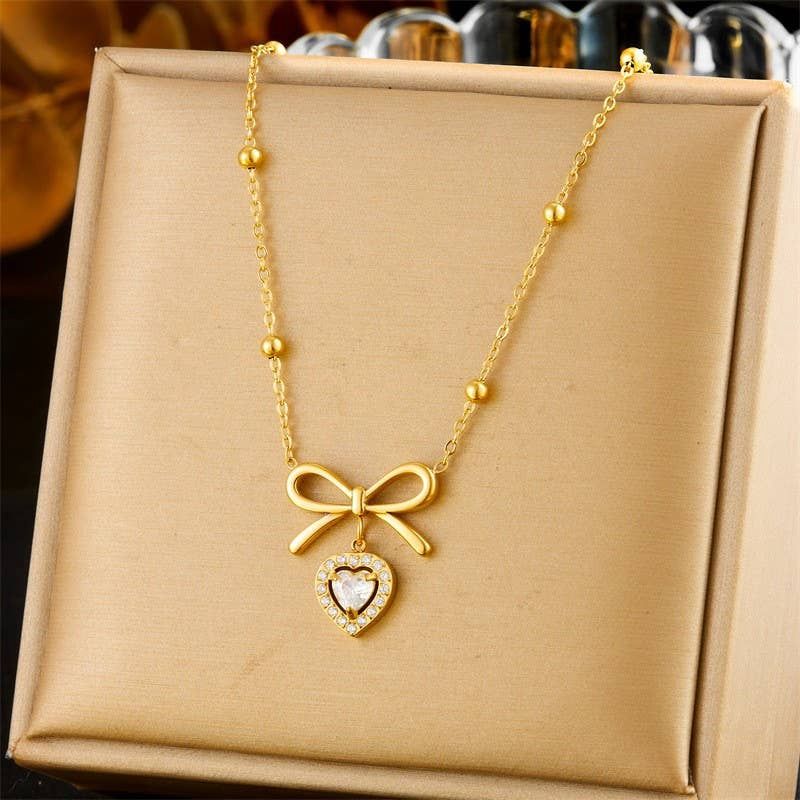 18K STAINLESS STEEL TARNISH FREE BOW NECKLACE