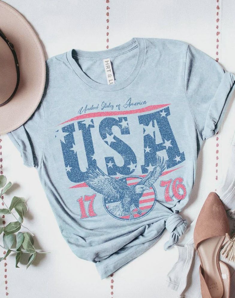 AMERICA 1776 MINERAL GRAPHIC TEE, Color: Mineral Lt Blue, Size: S