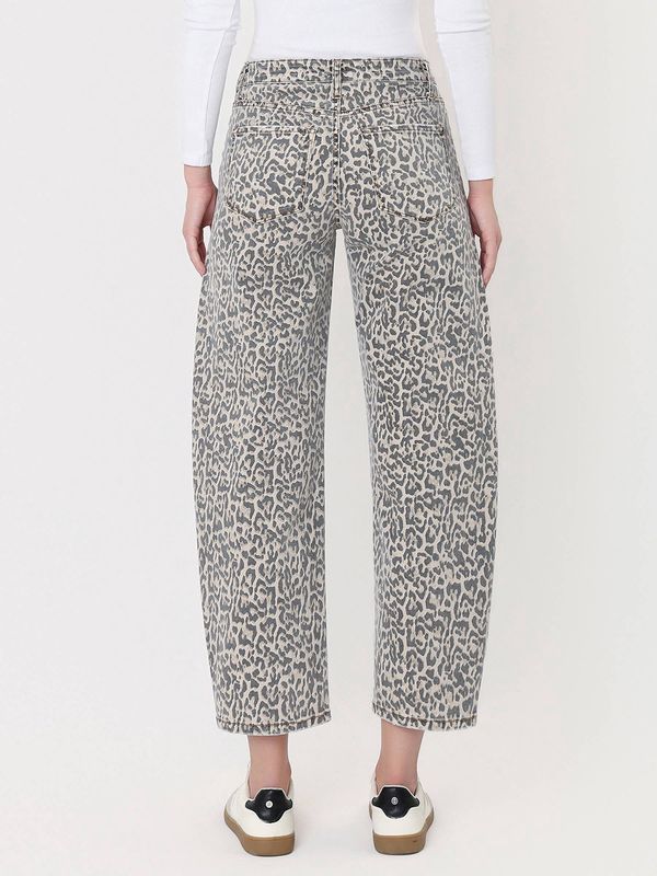 HIGH RISE LEOPARD PRINT UTILITY BARREL JEANS