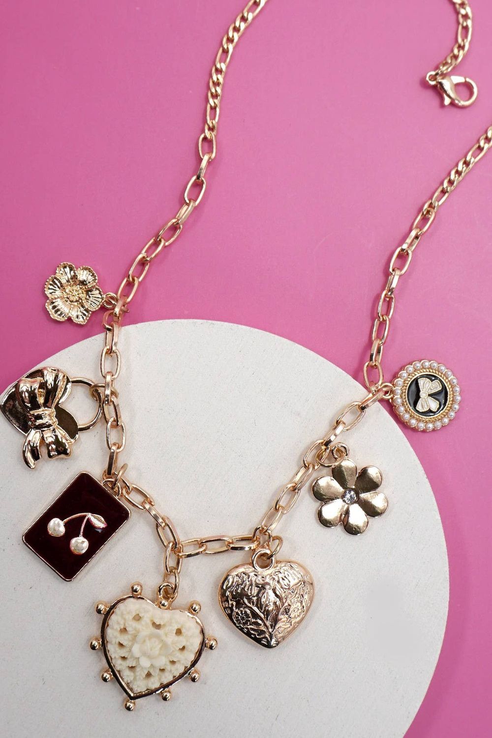 CHARM NECKLACE-BOW CHERRY HEART FLOWER