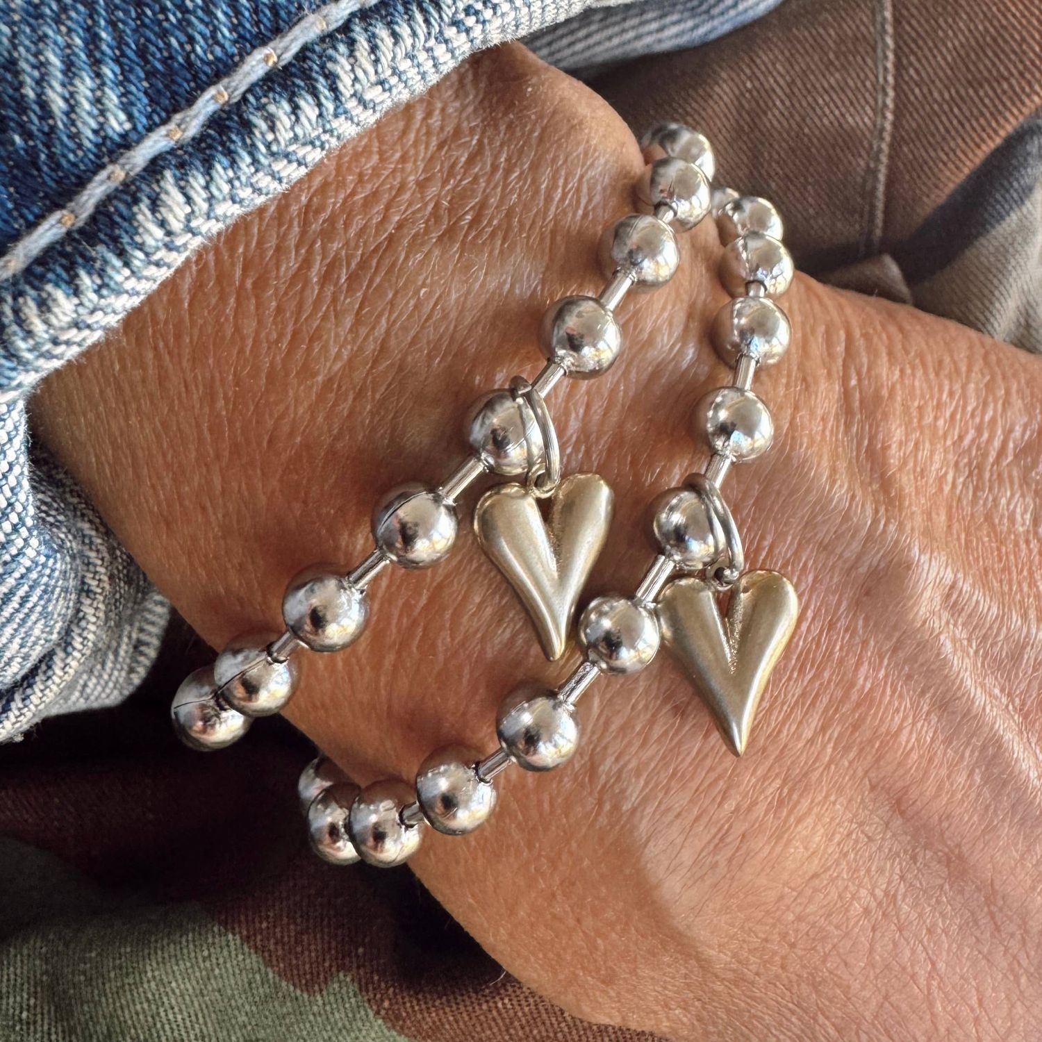 Mixed Metal Heart Charm Bracelet