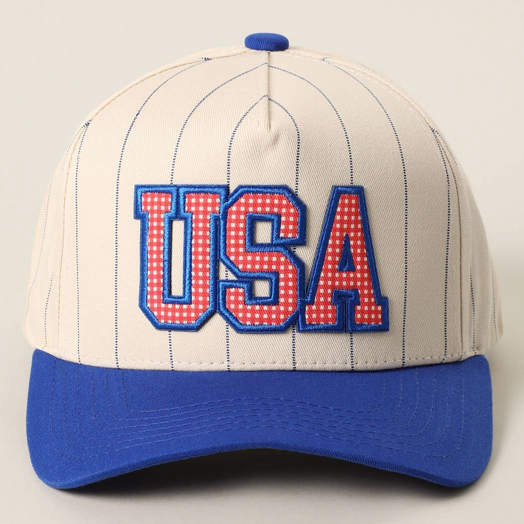 USA Gingham Letter Patch Trucker Hat, Color: BLUE