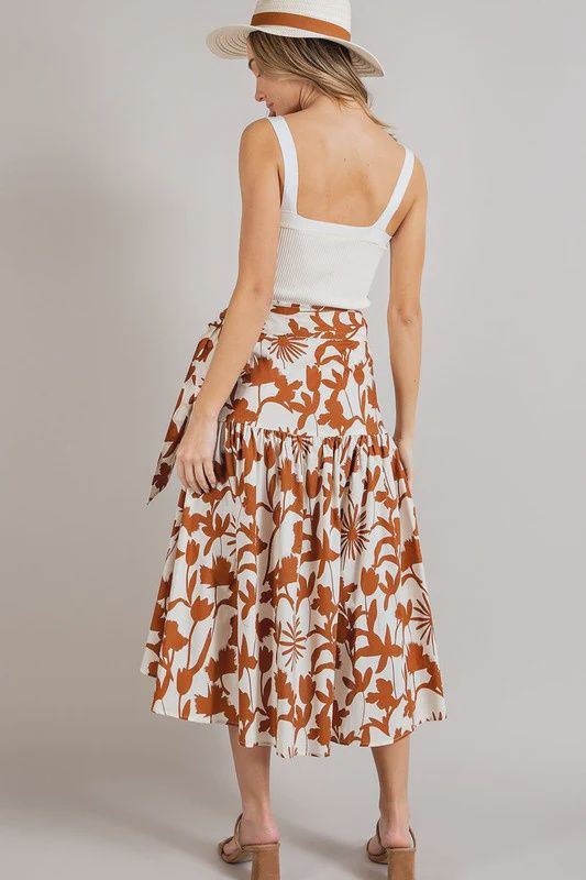 Sugar Brown Floral Midi Skirt