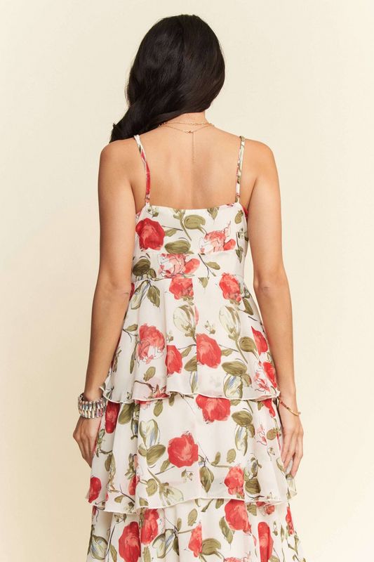 CONTRAST RING LACE TIERED RUFFLE MAXI DRESS