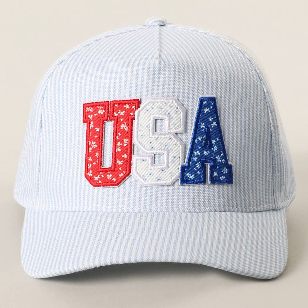 USA Letter Patch Striped Trucker Hat, Color: BLUE