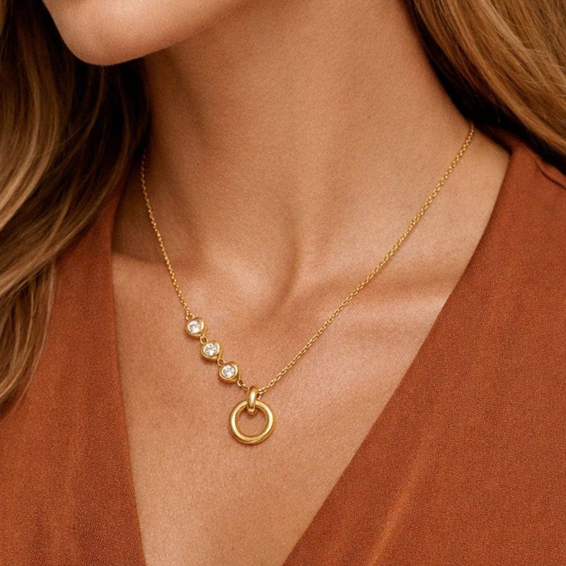 18K Gold PVD Plated Stainless Steel Circle Pendant Necklace