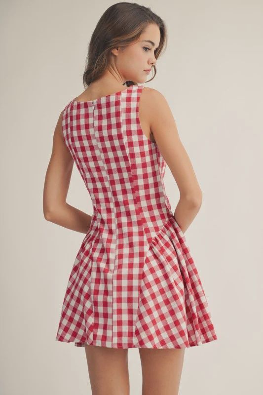 Red Gingham Sleeveless Dress