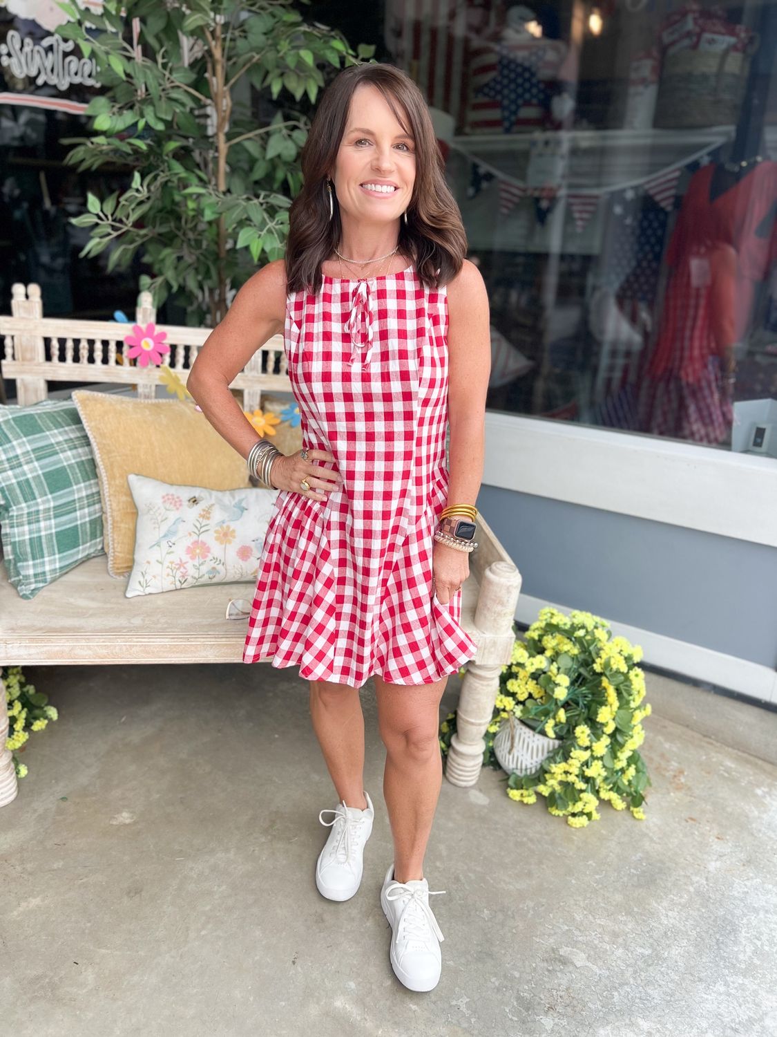 red checkered dress To Be Loved By You Plaid Babydoll Dress - Red and White, XLarge | Hazel and Olive