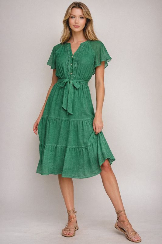 PAPAYA GLOW GAUZE MIDI DRESS WITH TRIM DETAILS