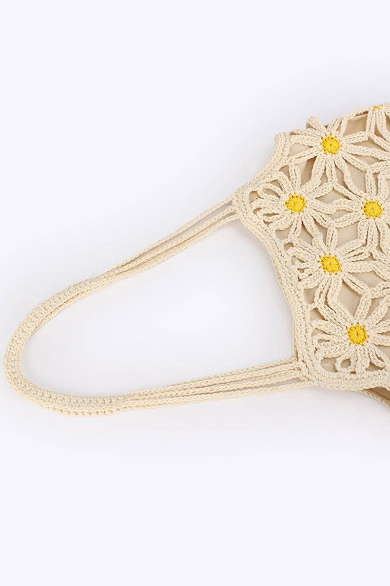 Crochet Floral Tote Bag