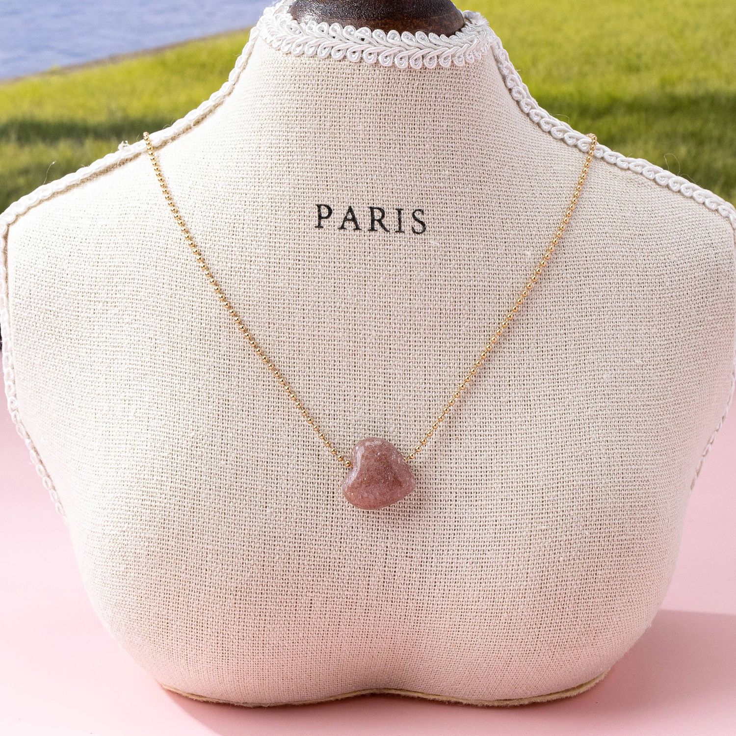 NATURAL STONE SEMI PRECIOUS HEART NECKLACE, Color: Amethyst