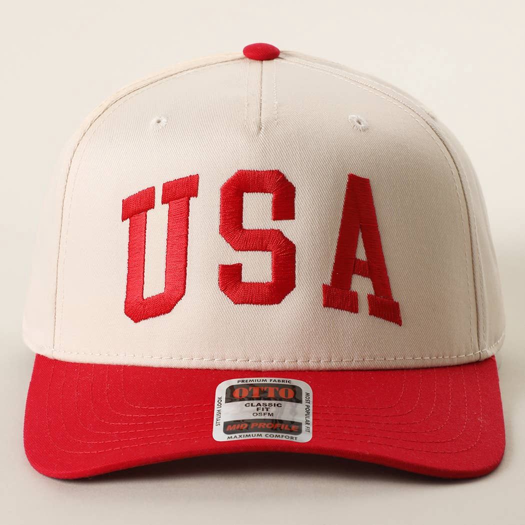 USA Embroidered Trucker Cap, Color: RED/NATL
