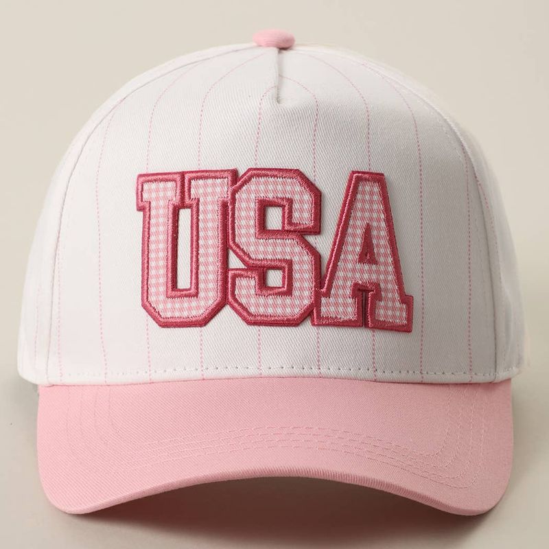 USA Gingham Embroidered Patch Pinstripe Crown Trucker Hat