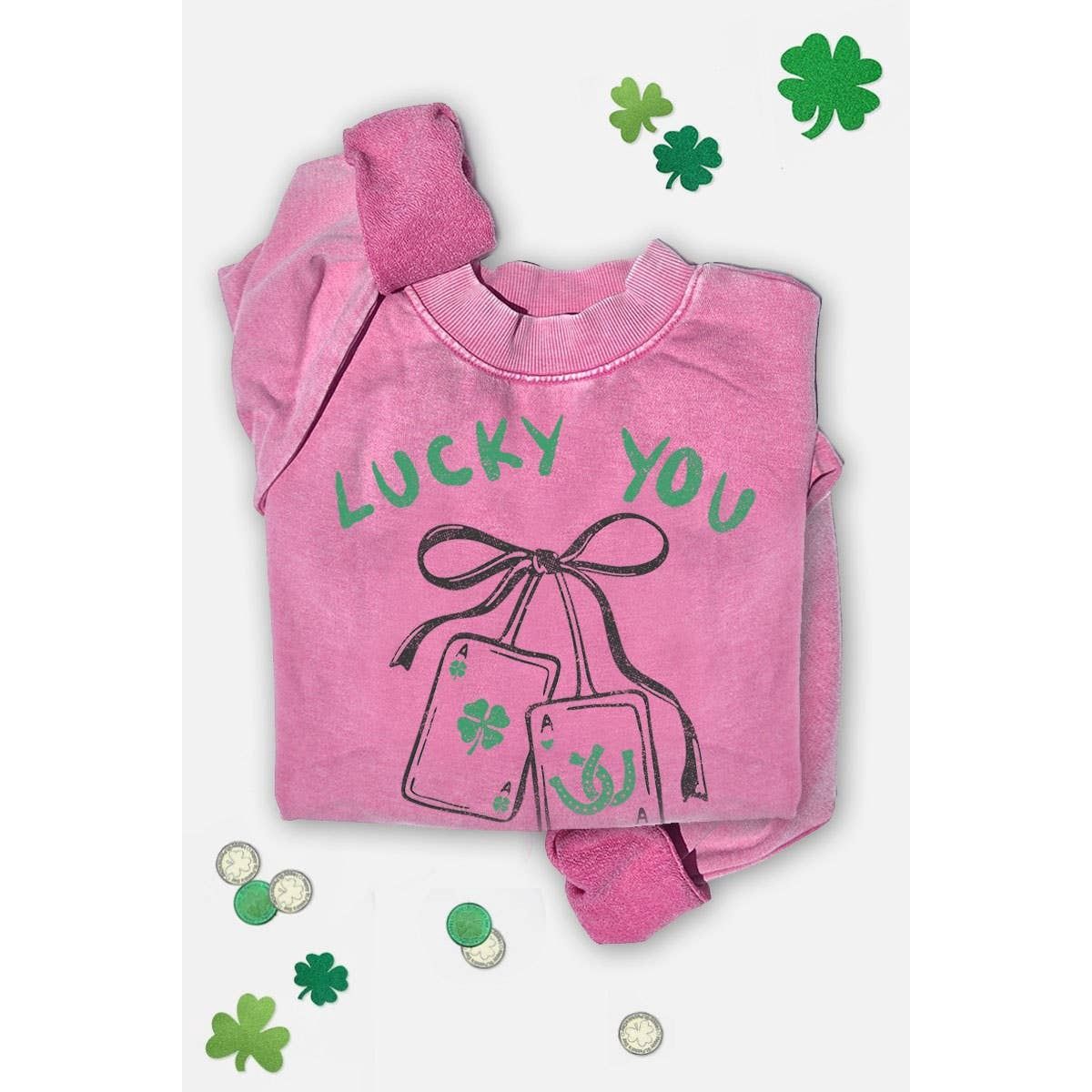 LUCKY YOU MINERAL GRAPHIC SWEATSHIRT, Color: MINERAL HOT PINK, Size: S