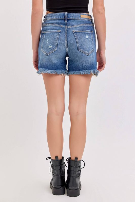 Boyfriend Shorts with Uneven Fray Hem Dark