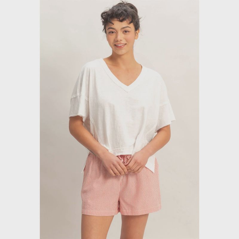 Oversized V-Neck Short Sleeve Top