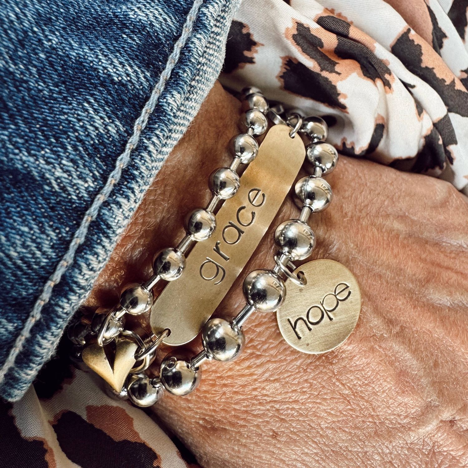 Mixed Metal Hand Stamped GRACE Bracelet