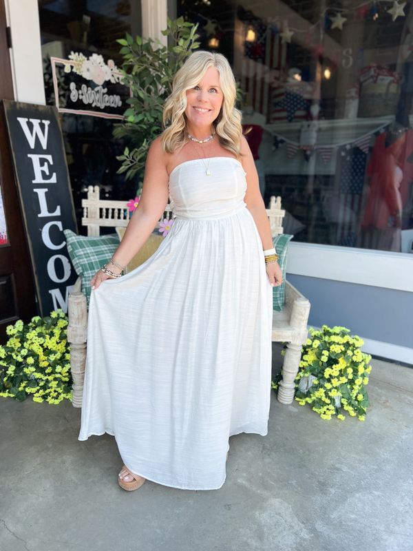 Strapless Tie-Back Smocked Dress