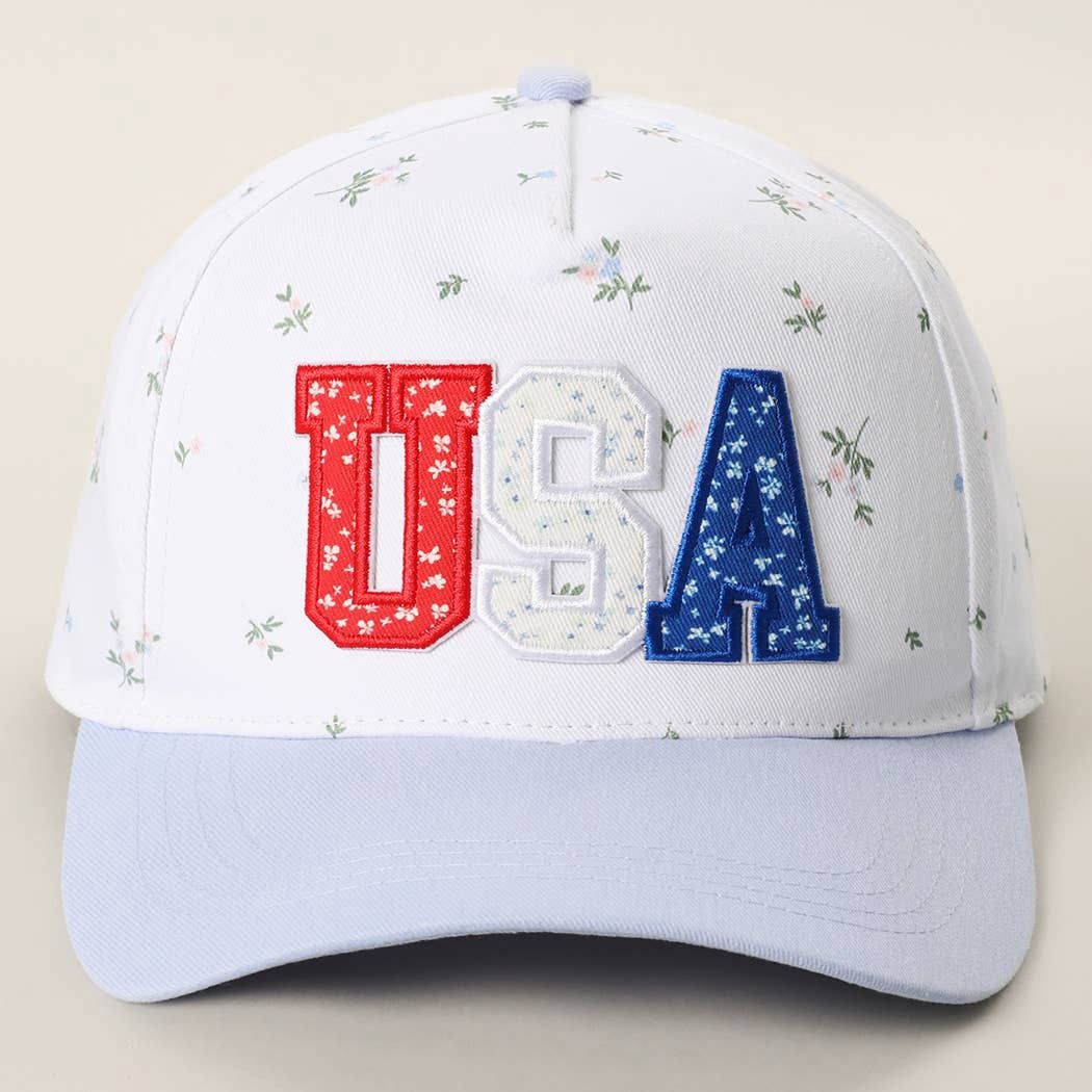 USA Embroidered Patch Floral Crown Two-Tone Trucker Hat, Color: LT BLUE, Size: ONE SIZE
