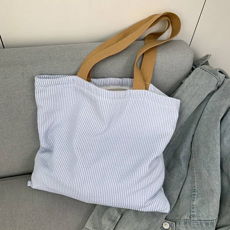 Large Organic colorful stripe Shoulder Tote Bag, Color: Blue