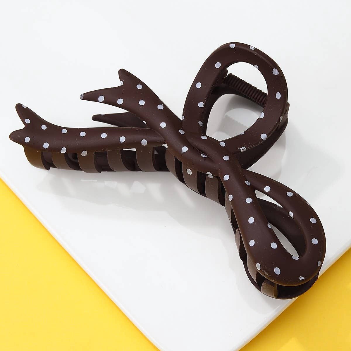 Oversized Polka Dot Bow Hair Claw Clip | 40H1066, Color: Brown