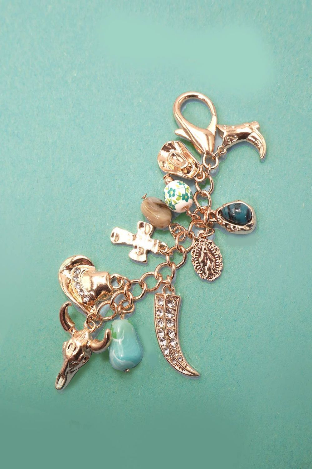 WESTERN PORCELAIN BAG CHARM, Color: Gold