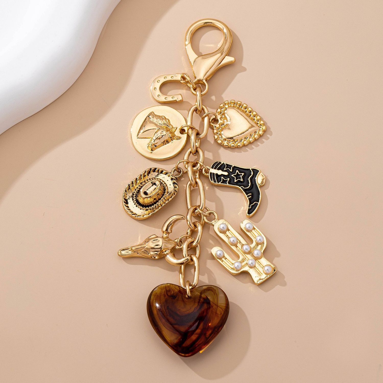 WESTERN HEART  BAG CHARM, Color: GOLD