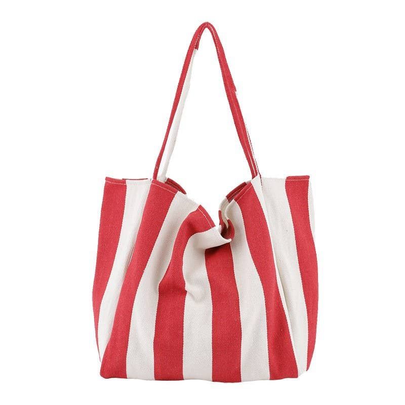STRIPED TRENDING TOTE BAG | 40P560, Color: Red