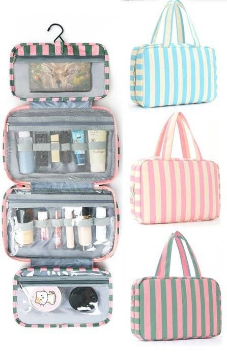 Striped Hanging Toiletry &amp; Makeup Organizer Bag