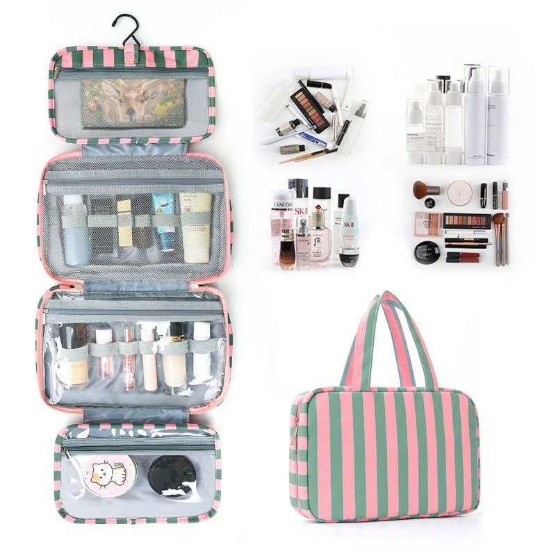 Striped Hanging Toiletry &amp; Makeup Organizer Bag, Color: PINK GREEN