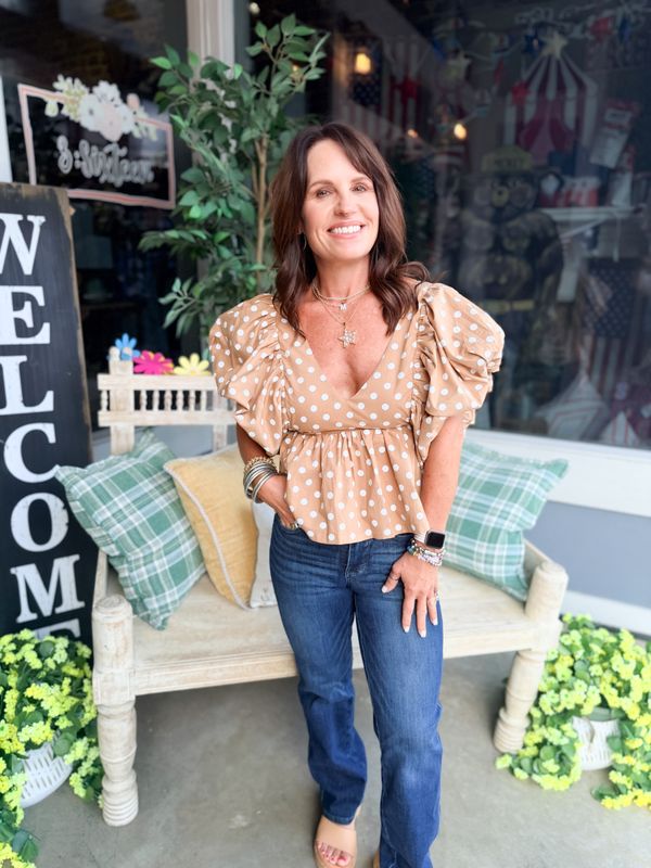 POLKA DOT BUBBLE SLEEVES TOP
