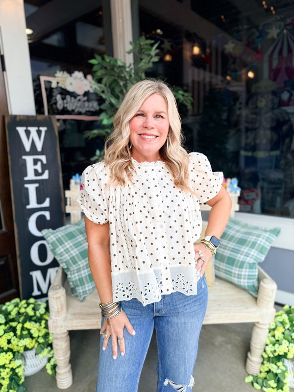 POLKA DOT LACE TRIM BLOUSE