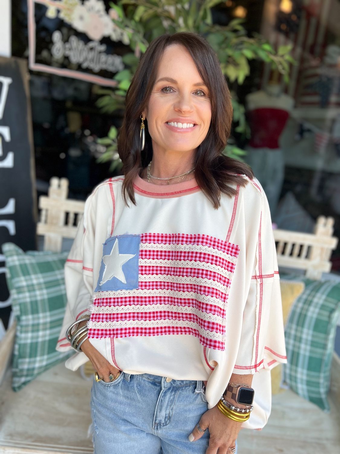American Flag Patchwork Top