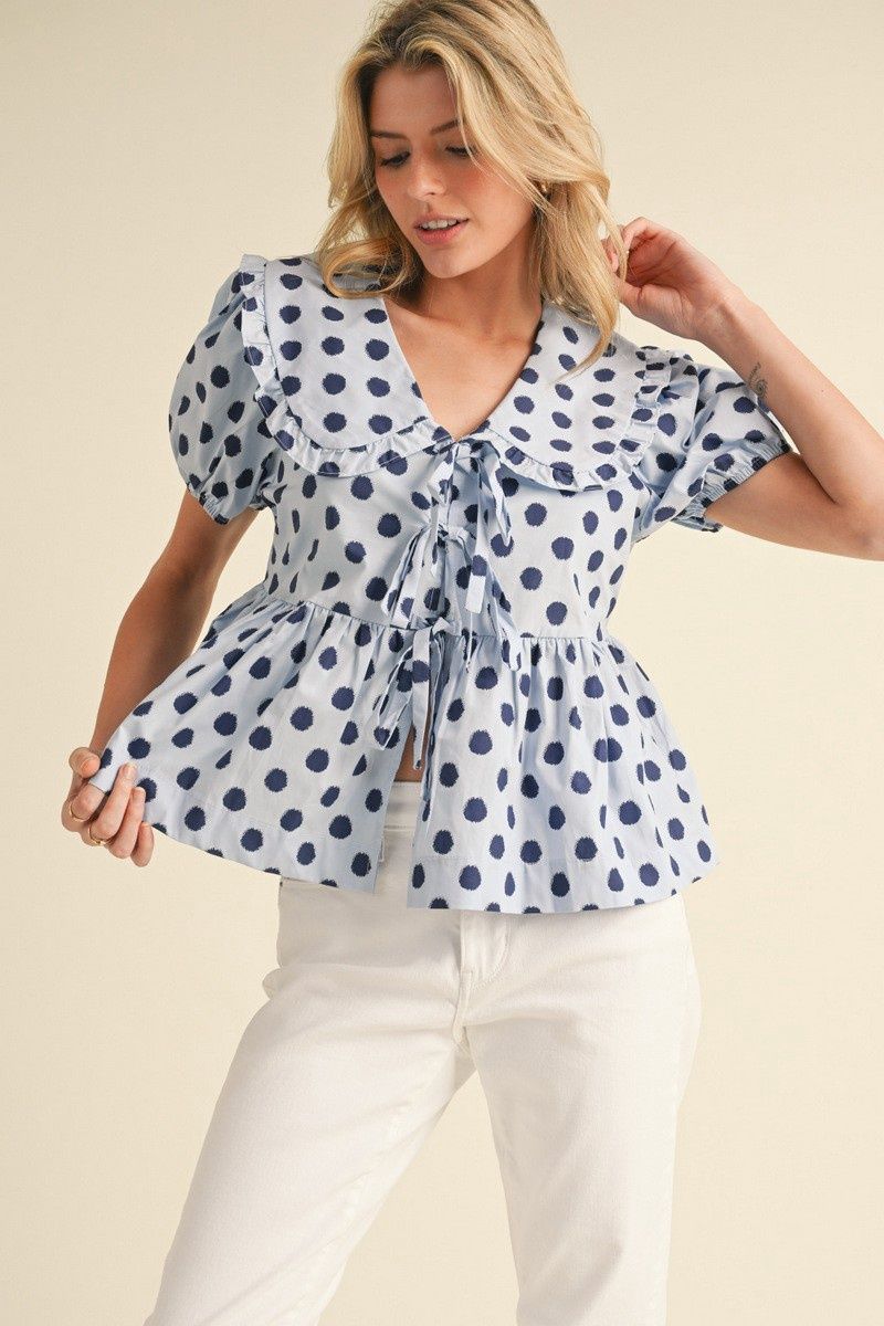Polka Dot Print Peplum Top