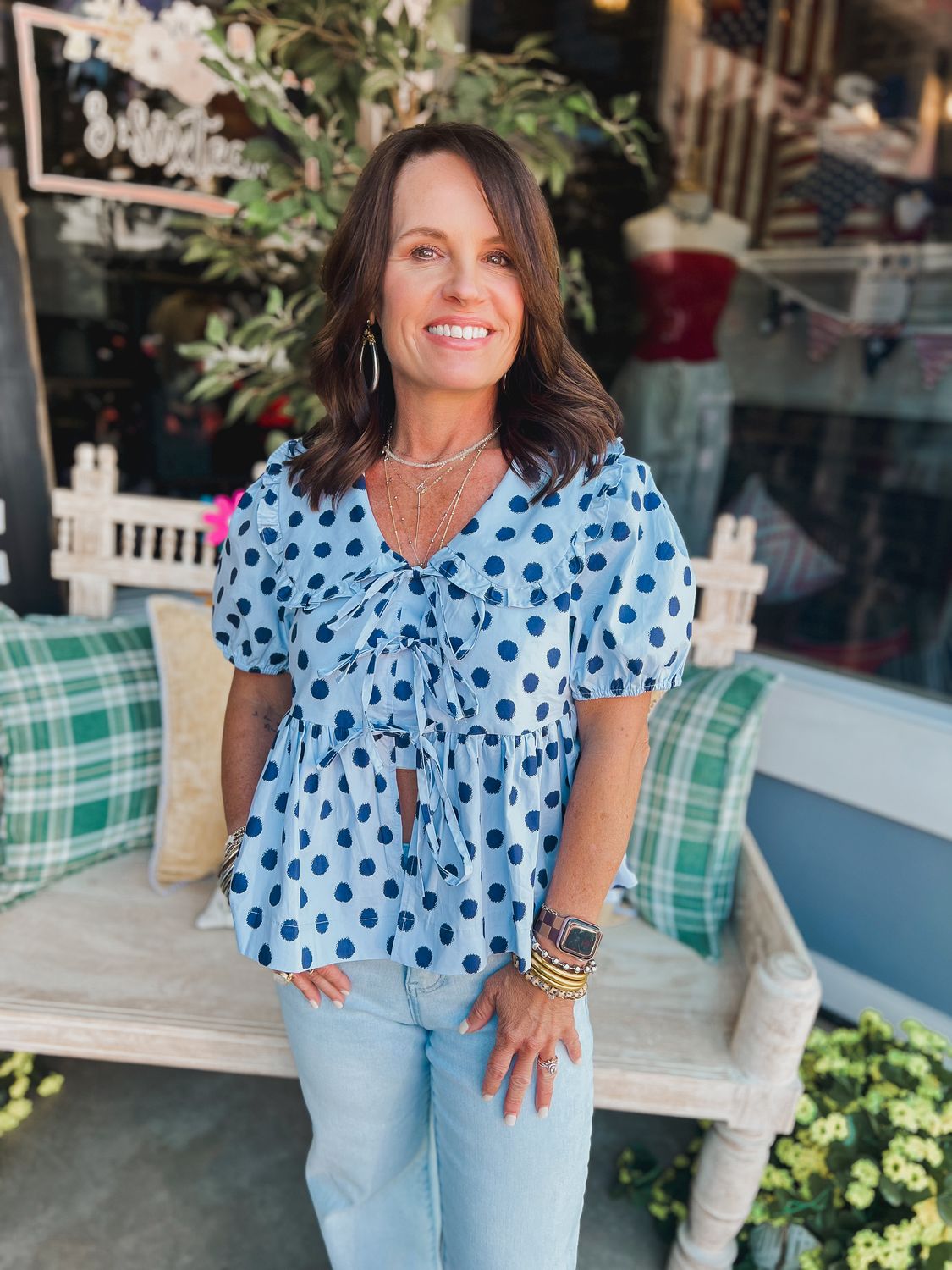 Polka Dot Print Peplum Top