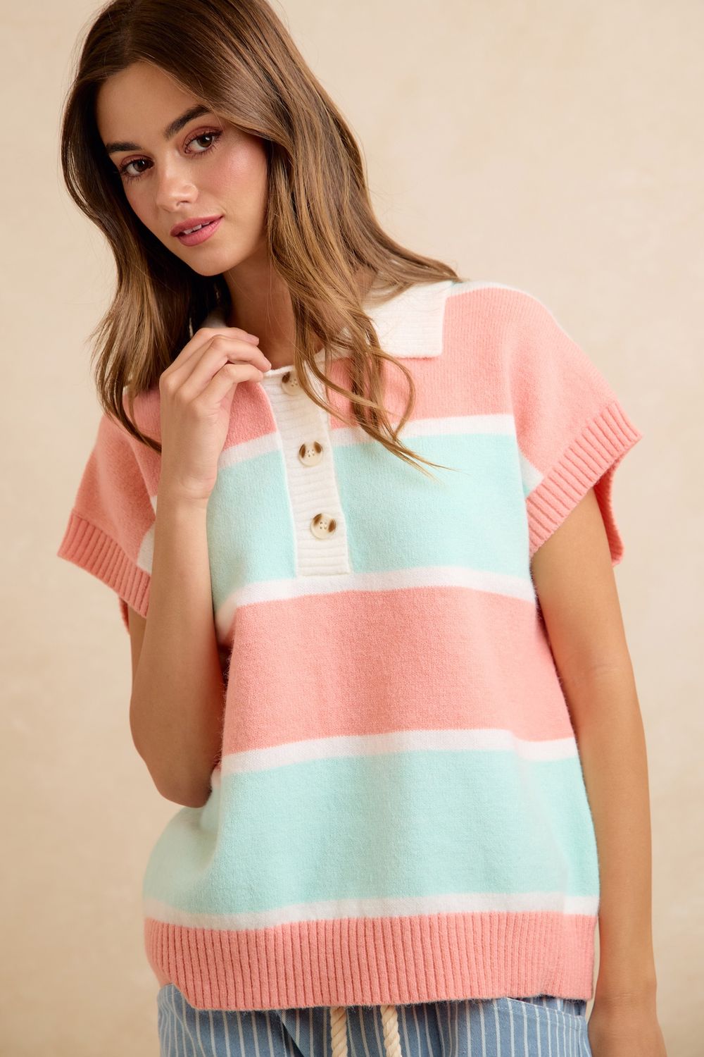 Striped Short Collared Top