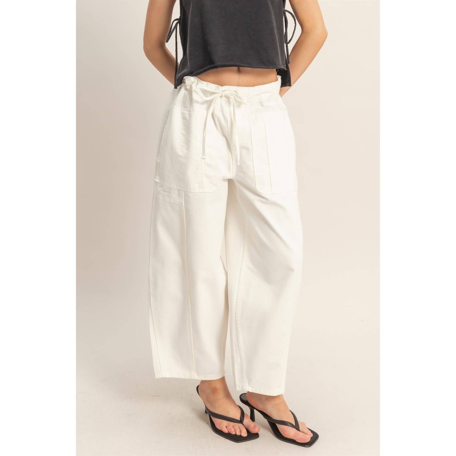 Wide Pants With Oversize Pockets, Color: WHITE, Size: S