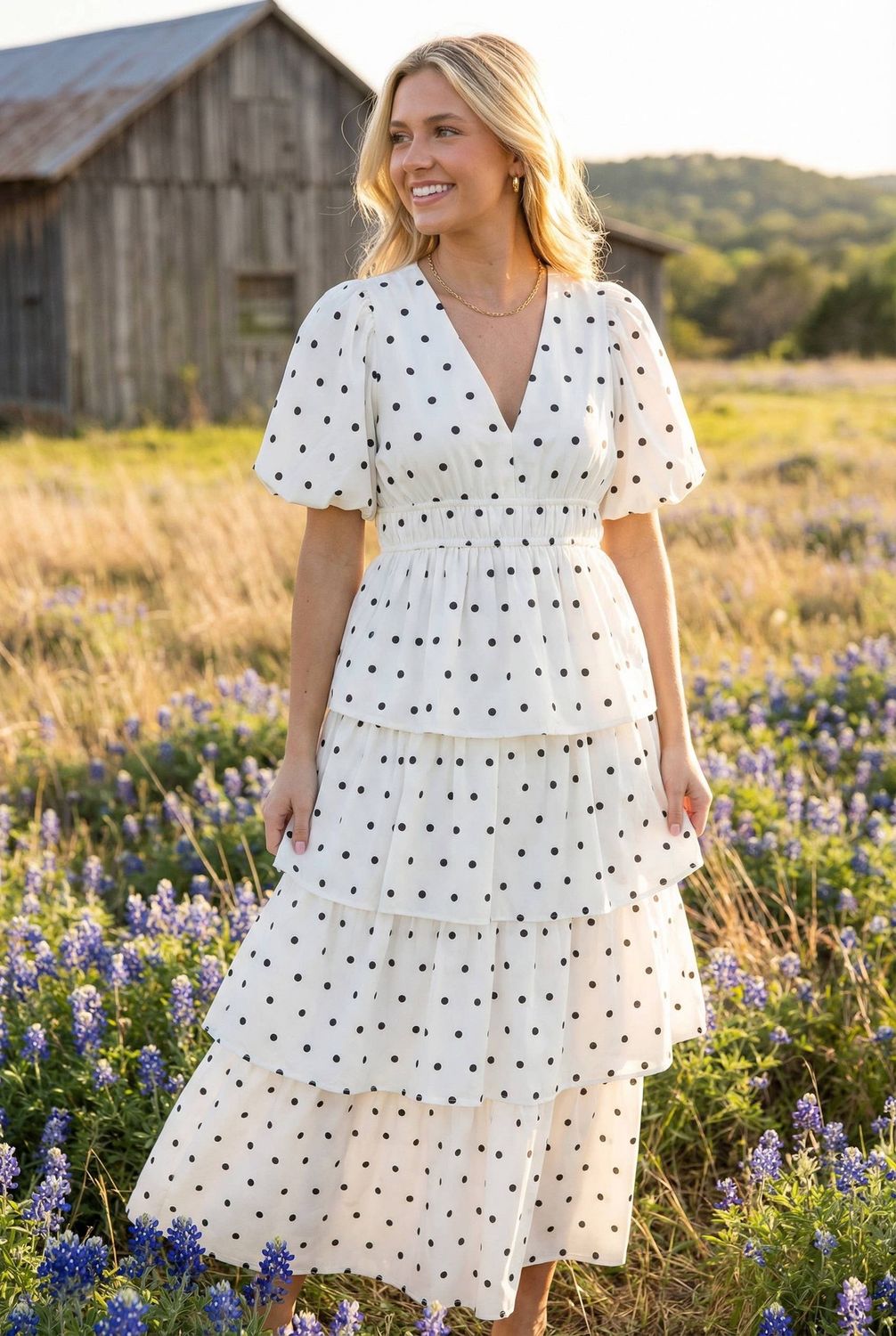 Polka Dot Ruffled Dress Wht/Blk