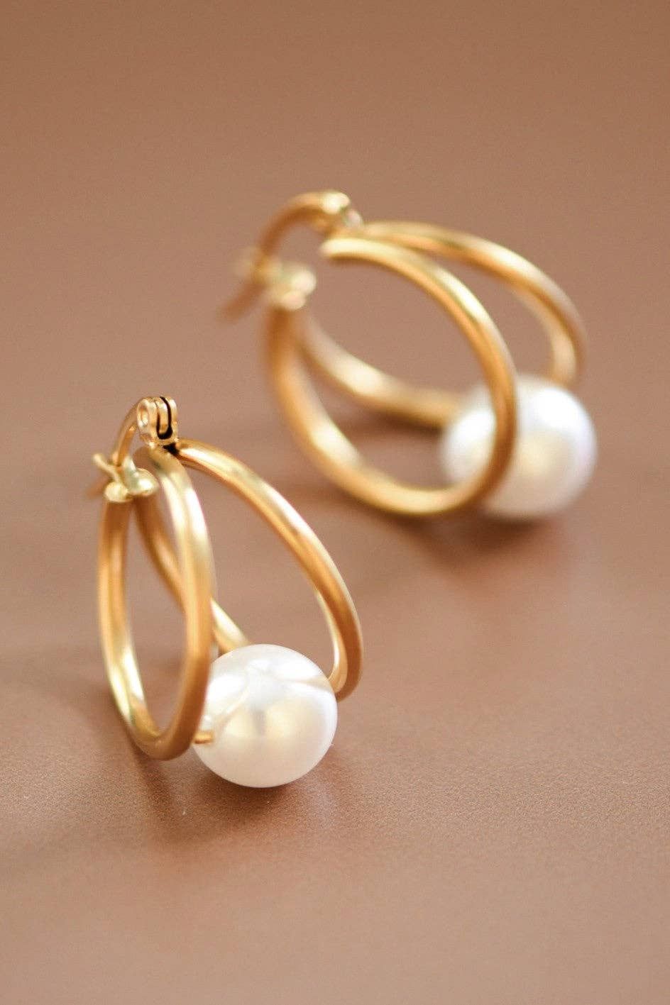 Pearl Stainless Steel Hoop Earrings
