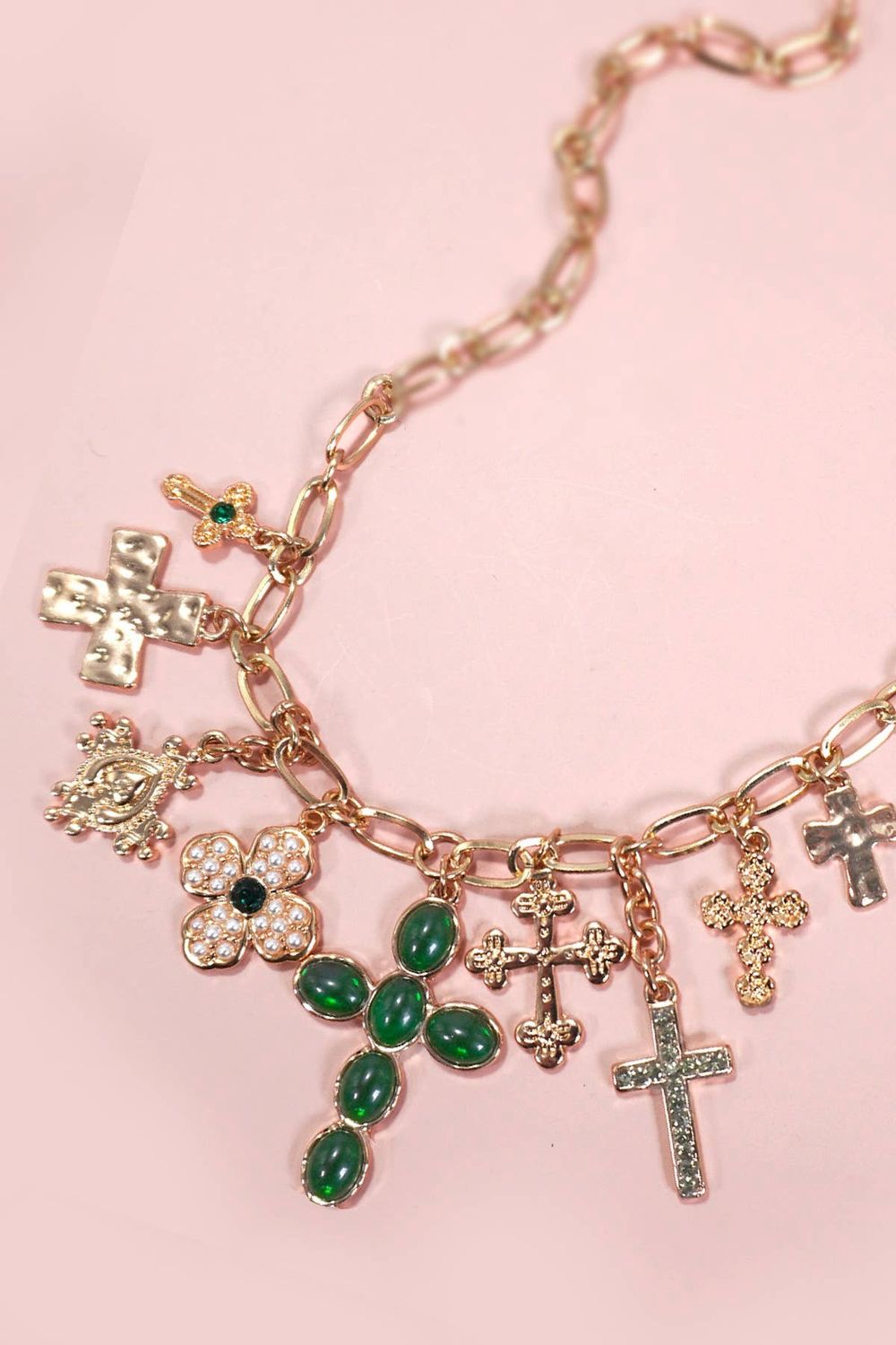 CHARM NECKLACE-MULTI CROSS CHARMS NECKLACE