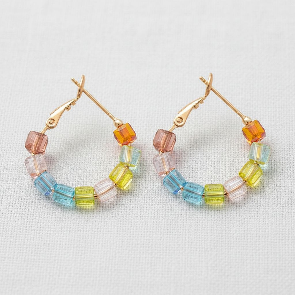 Colorful Glass Circle Silver Earrings