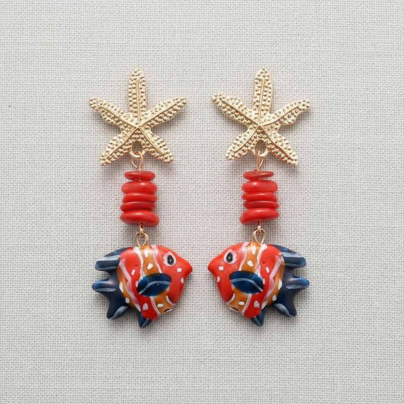Oceanic Starfish and Fish Earrings