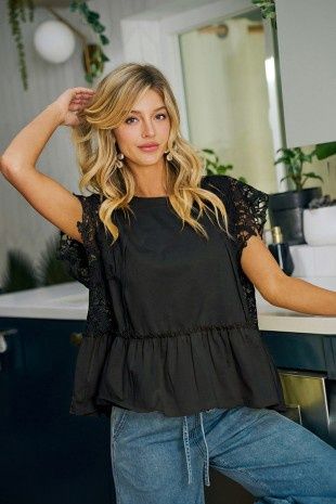 Tiered Top With Lace Sleeve