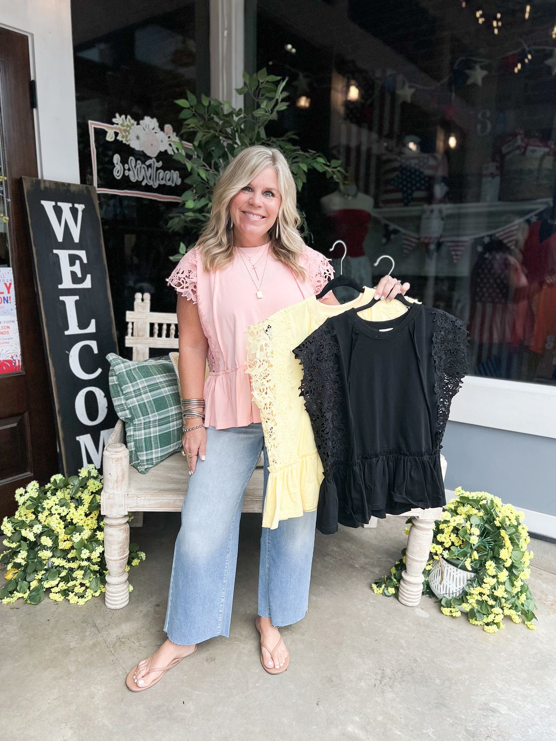 Tiered Top With Lace Sleeve