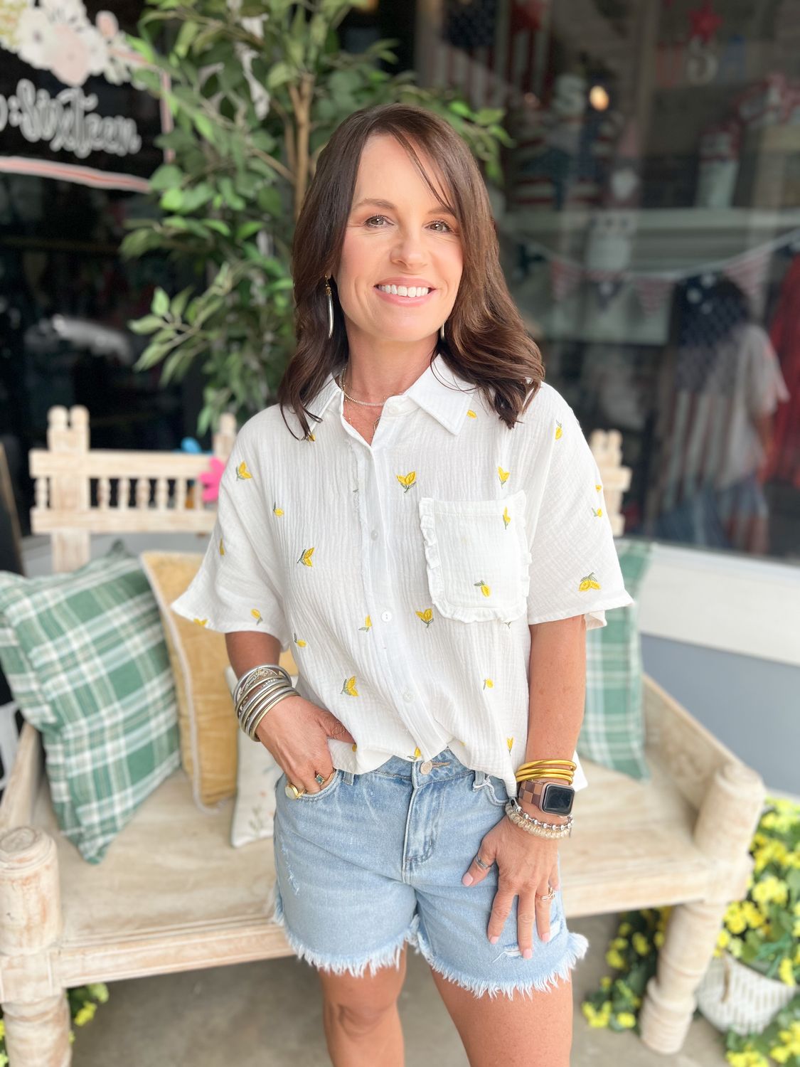 Fruit Embroidery Gauze Shirt Top