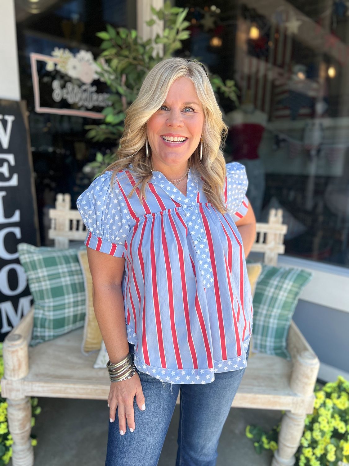 July Stripes &amp; Stars Puff Sleeve