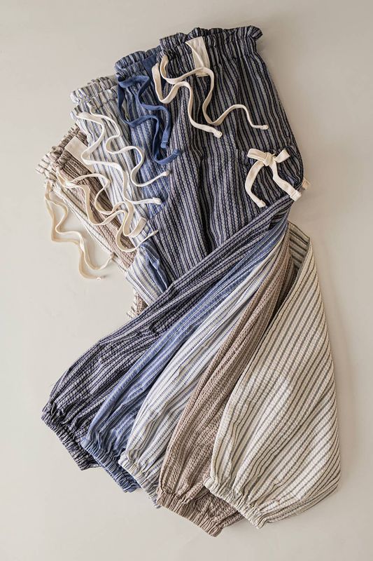 Bow Detail Stripe Textured Woven Pants