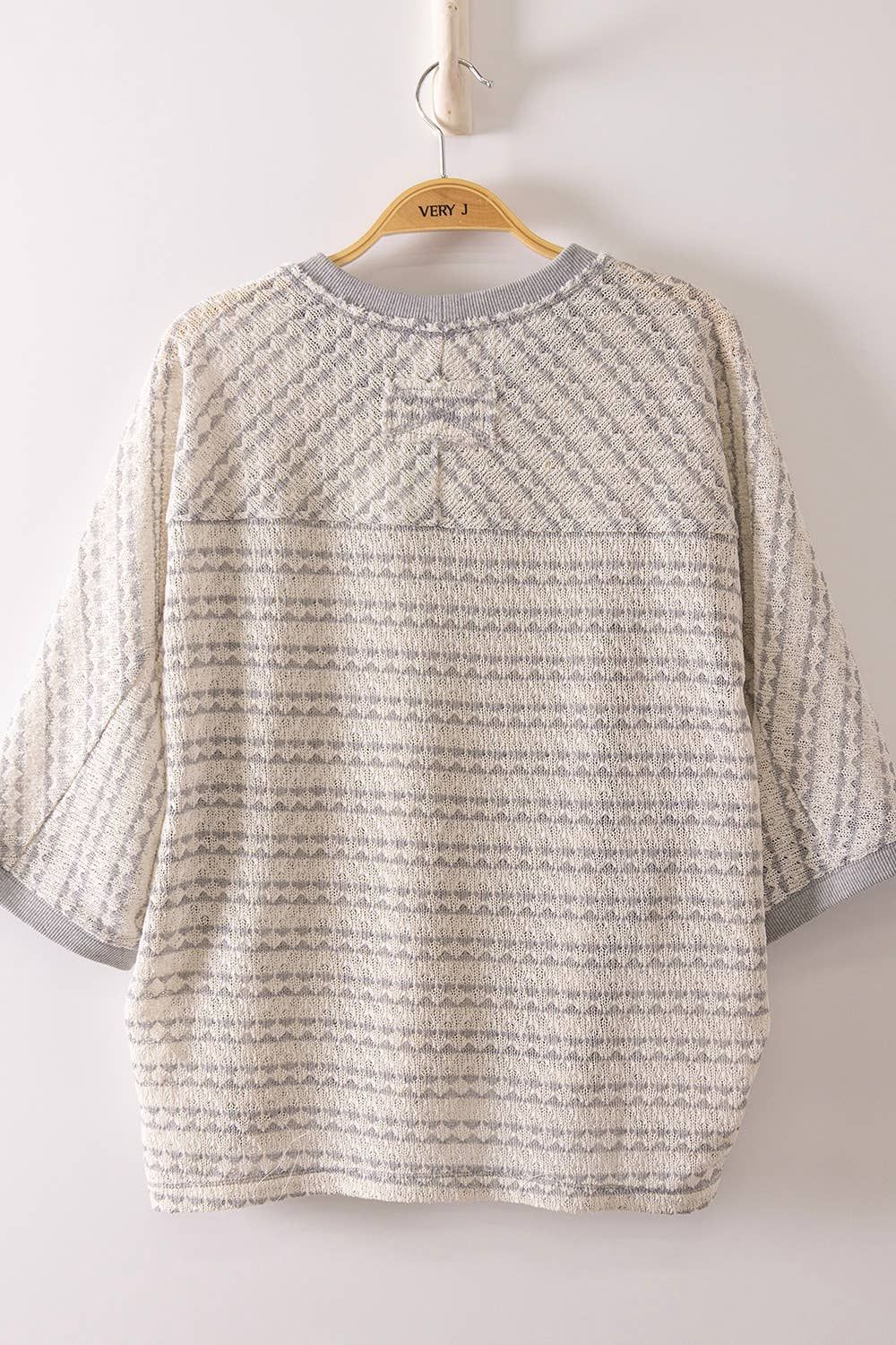 Textured Stripe Knit Top, Color: GREY, Size: S